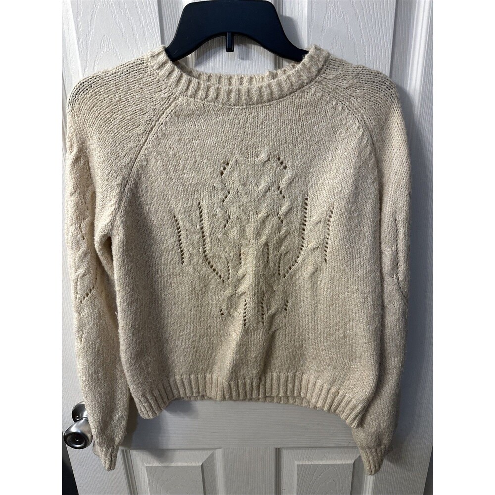 Evsie Girls Cream Knit Sweater XL Cactus Pointelle Cable Pullover Crop